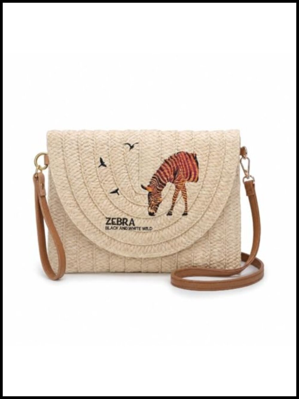 Handmade Woven Straw Clutch with Unique Print, Lightweight Summer Beach